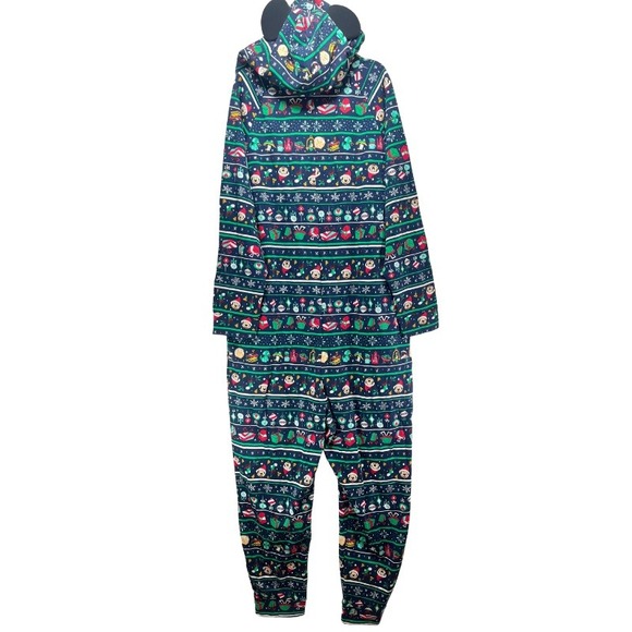 Disney Mickey Mouse Christmas Pajama Jumpsuit Footless Onesie Hooded Ears XXL - Picture 4 of 11